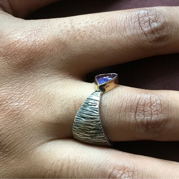 Sterling Silver 14K YG Tanzanite Ring Size 6.5 - Picture 4 of 15